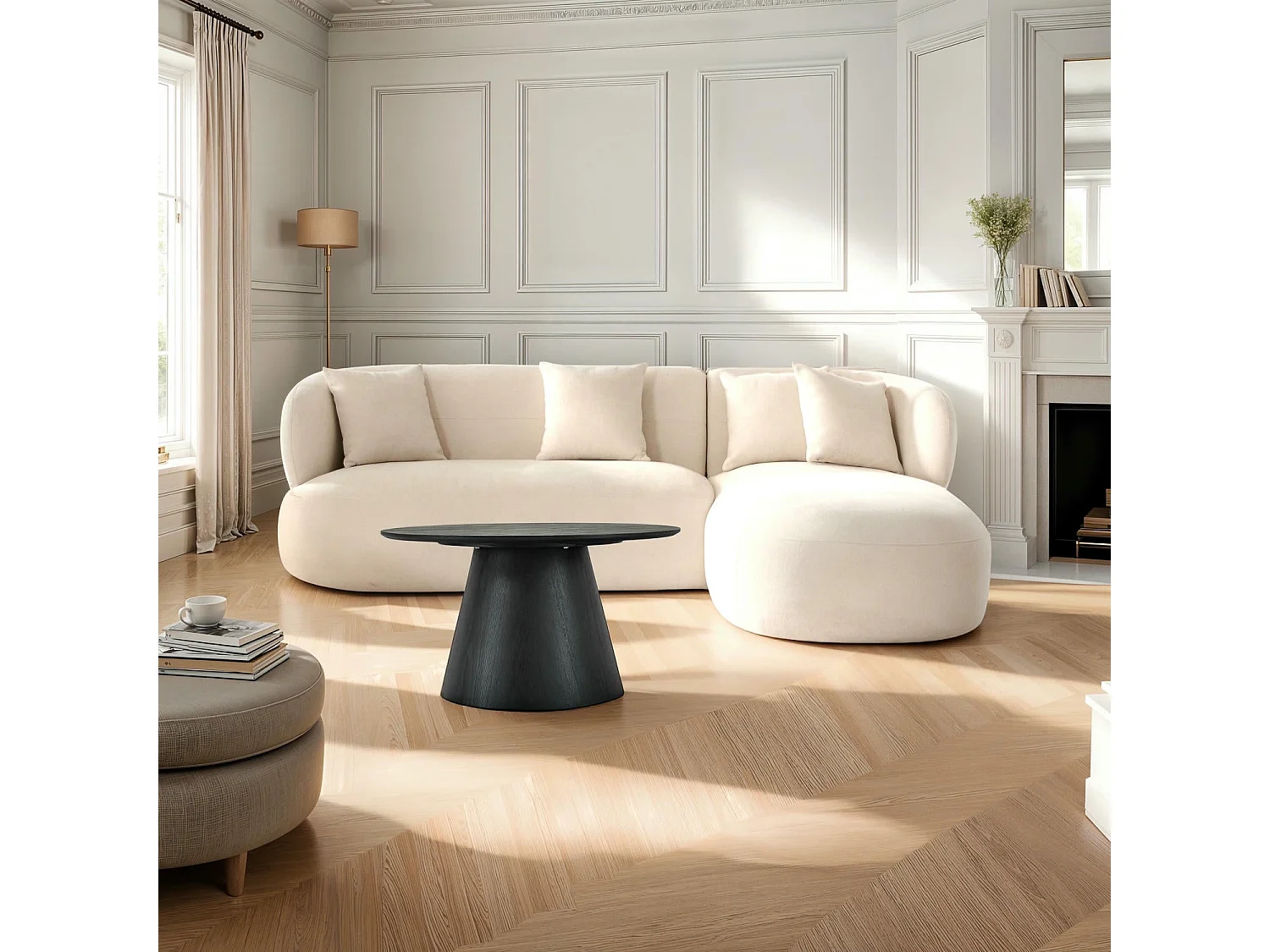 Mesa de centro redonda Tango - MDF y chapa de roble - Negro