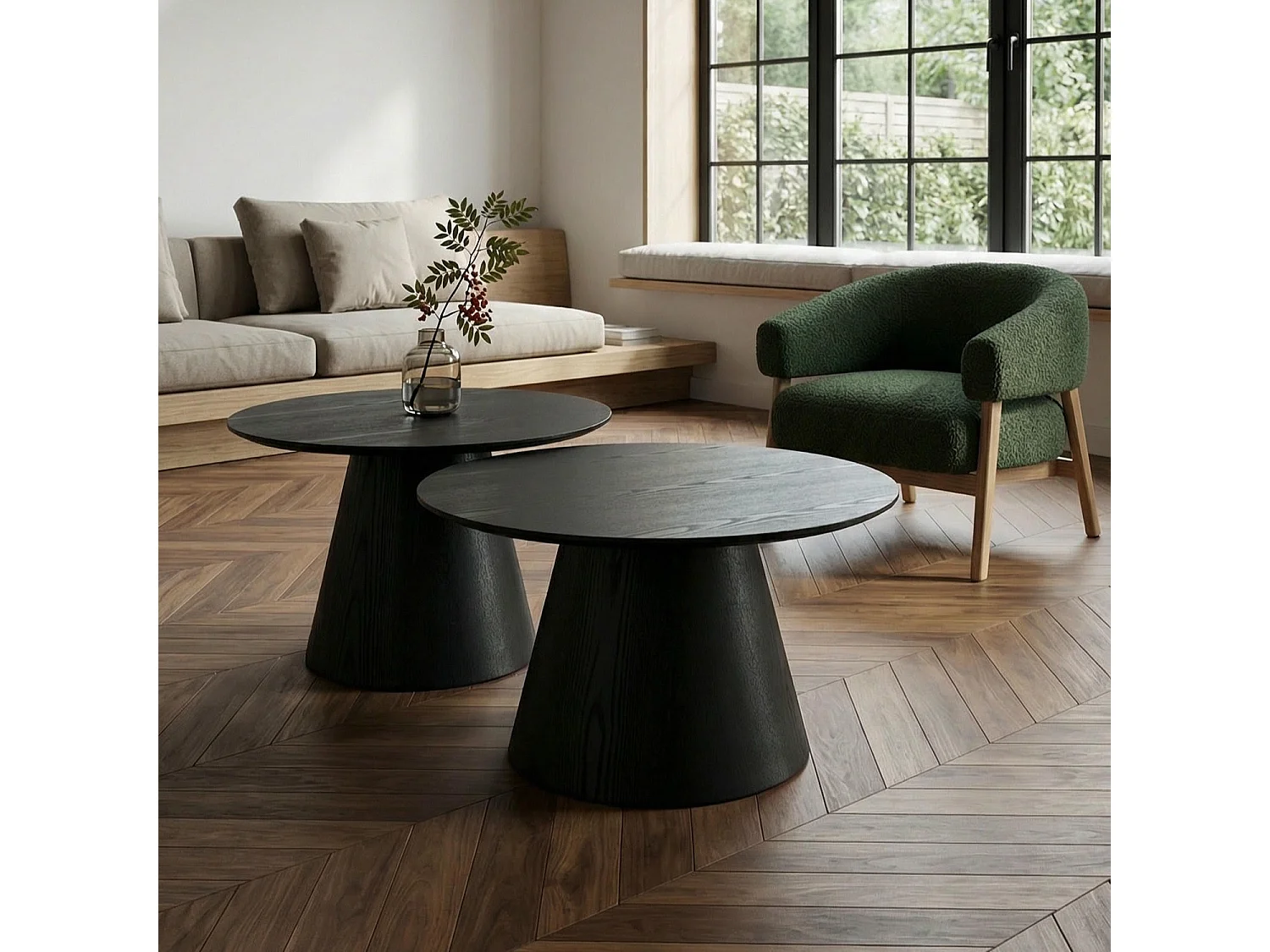 Table basse Tango - Ronde - MDF et bois - Noir