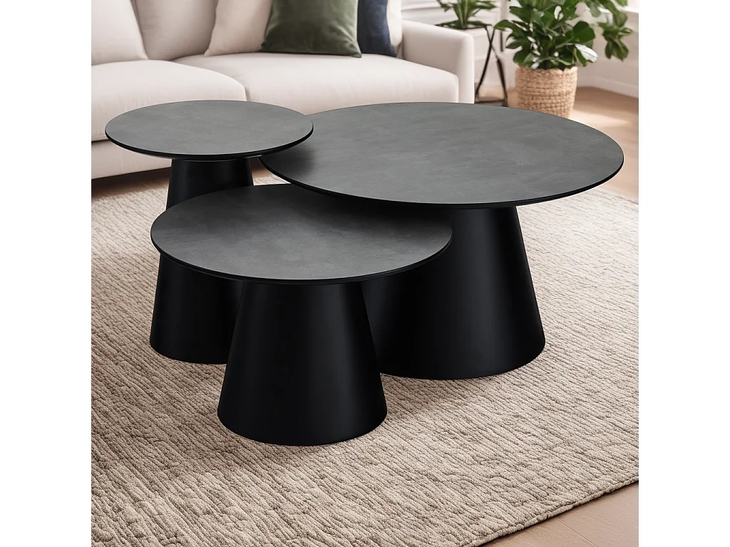 Runder Couchtisch Tango - MDF & Marmor - Dunkelgrau