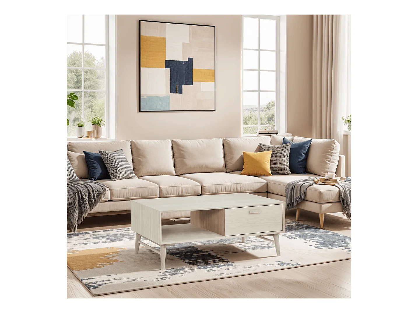 Rechteckiger Couchtisch Porto - Eichenholz & MDF - Weißöl