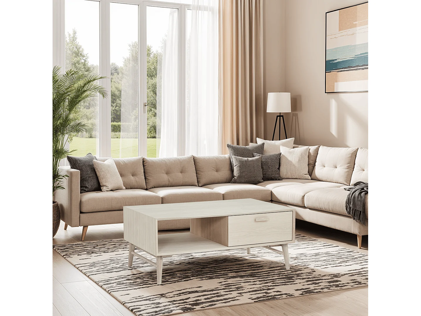 Rechteckiger Couchtisch Porto - Eichenholz & MDF - Weißöl