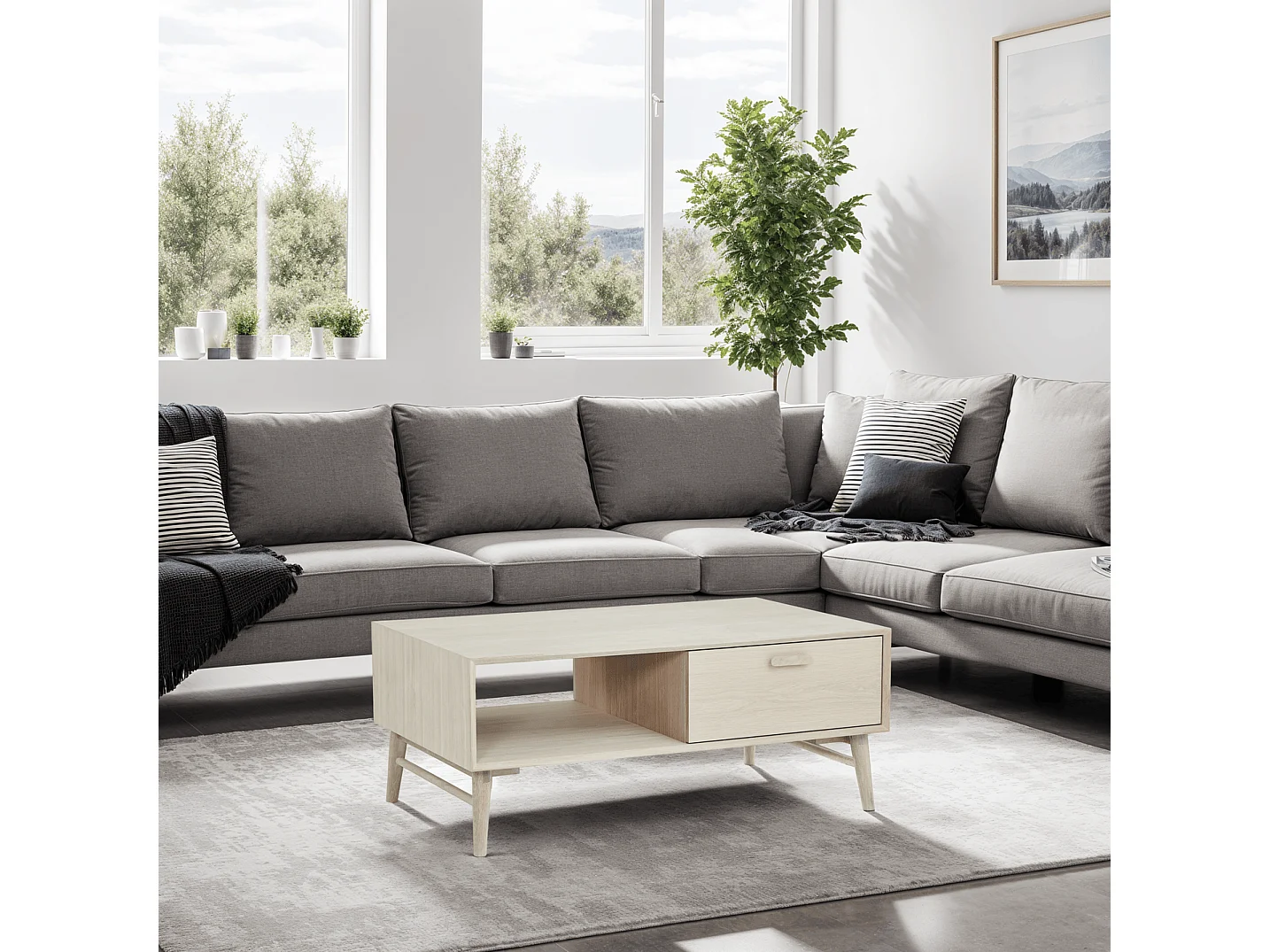 Rechteckiger Couchtisch Porto - Eichenholz & MDF - Weißöl