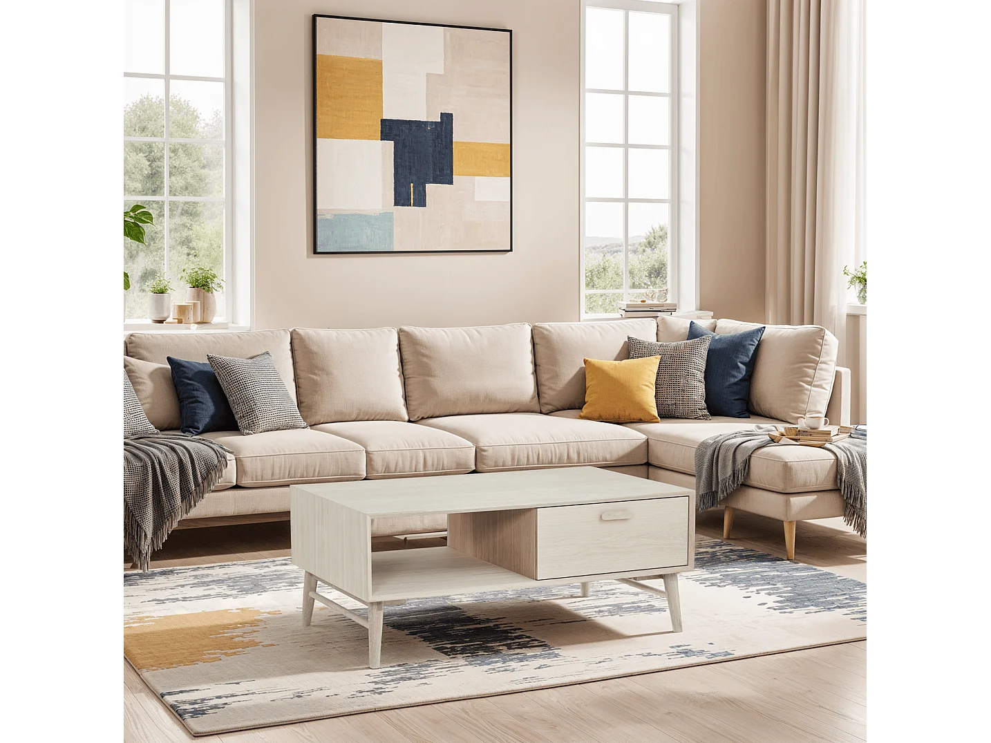 Rechteckiger Couchtisch Porto - Eichenholz & MDF - Weißöl