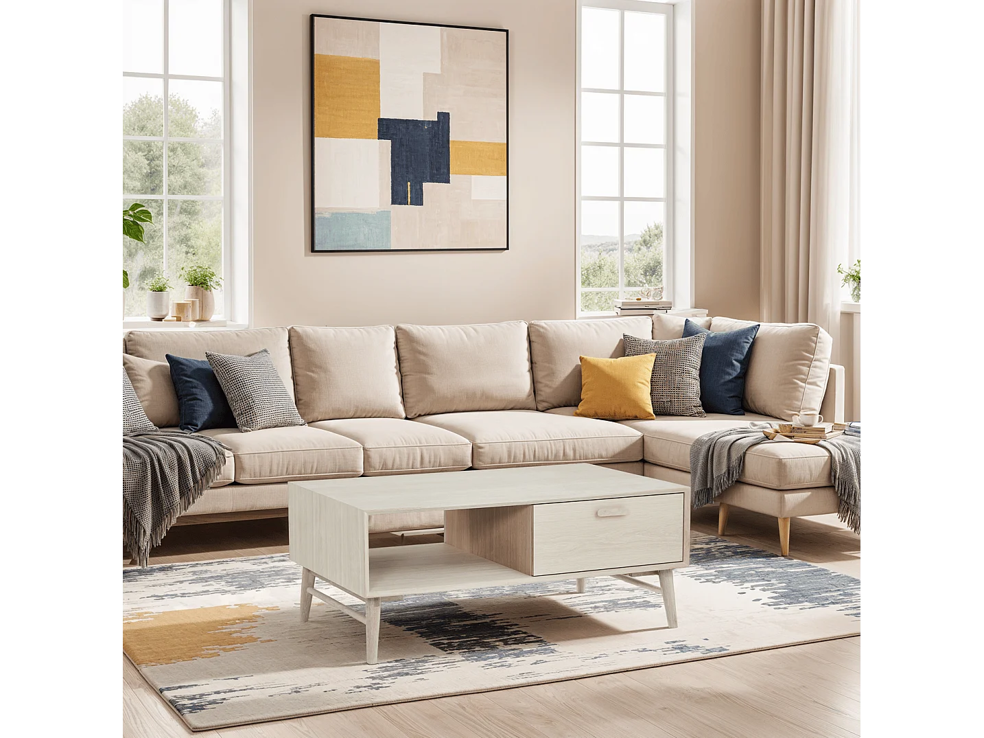 Table basse Porto - Rectangulaire - Chêne massif et - huile blanche