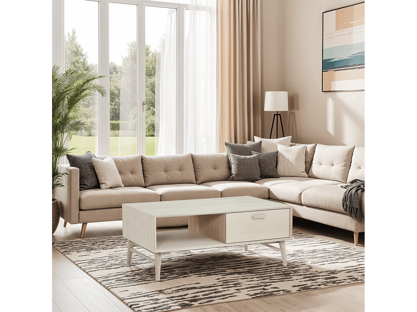 Table basse Porto - Rectangulaire - Chêne massif et - huile blanche