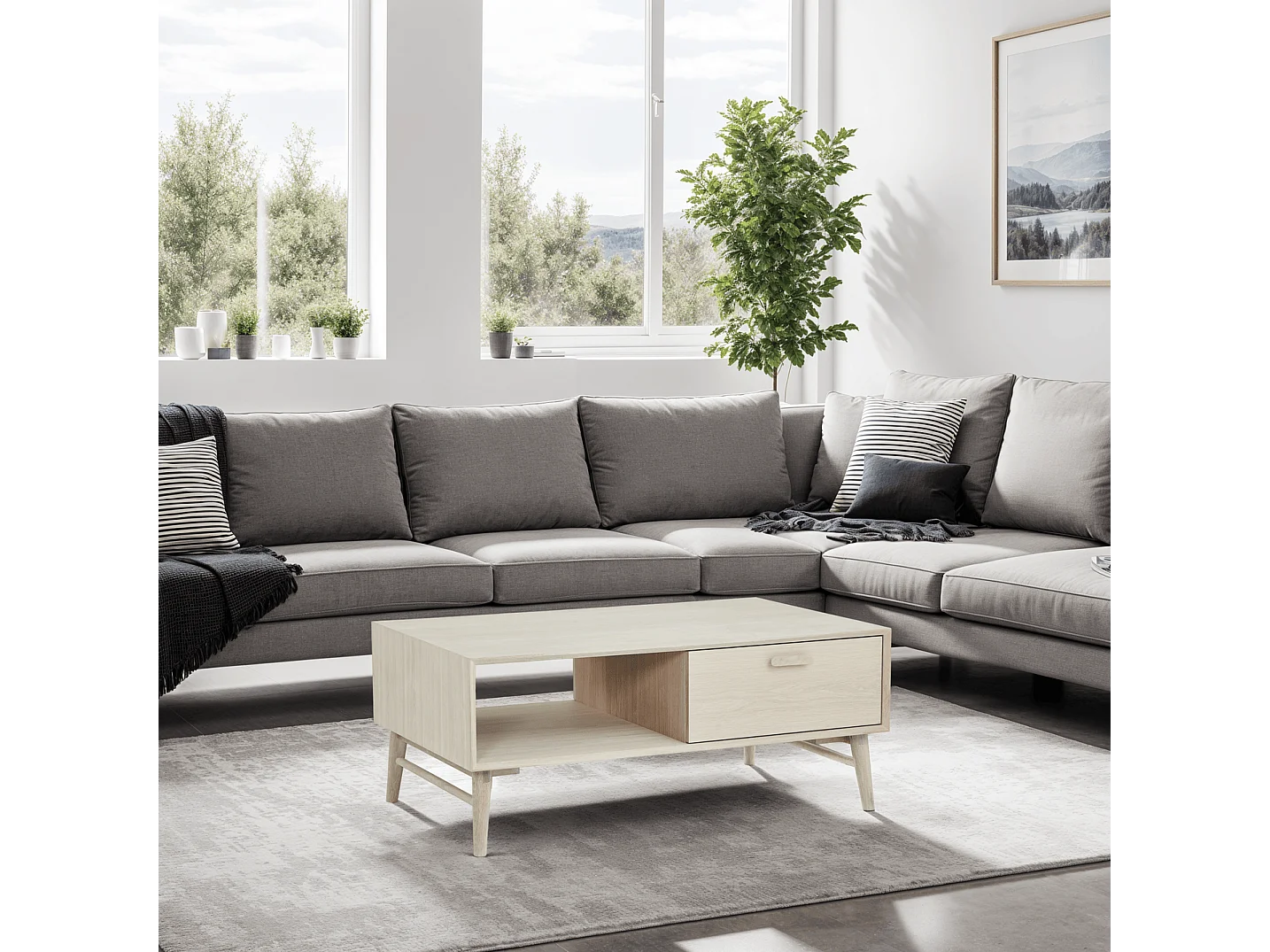 Table basse Porto - Rectangulaire - Chêne massif et - huile blanche