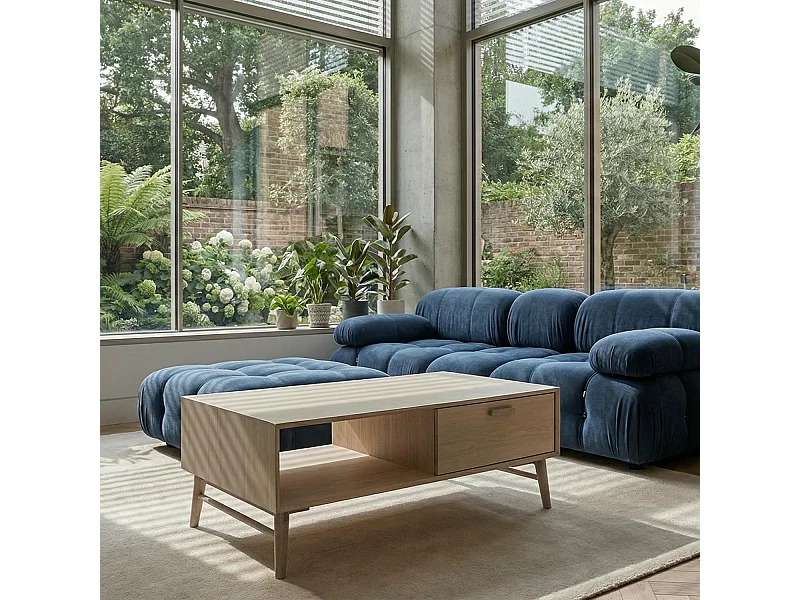 Table basse Porto - Rectangulaire - Chêne massif et - huile blanche