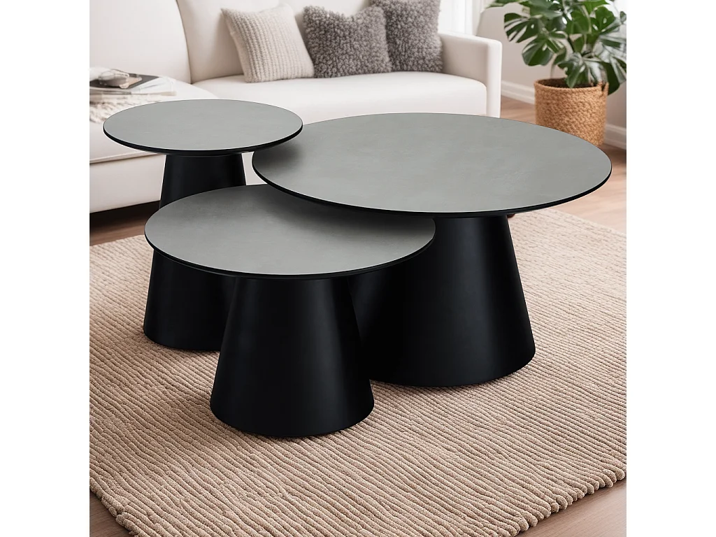 Table basse Tango - Ronde - MDF et bois - Gris