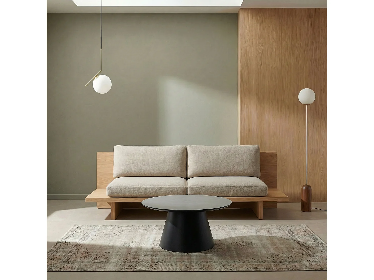 Table basse Tango - Ronde - MDF et bois - Gris