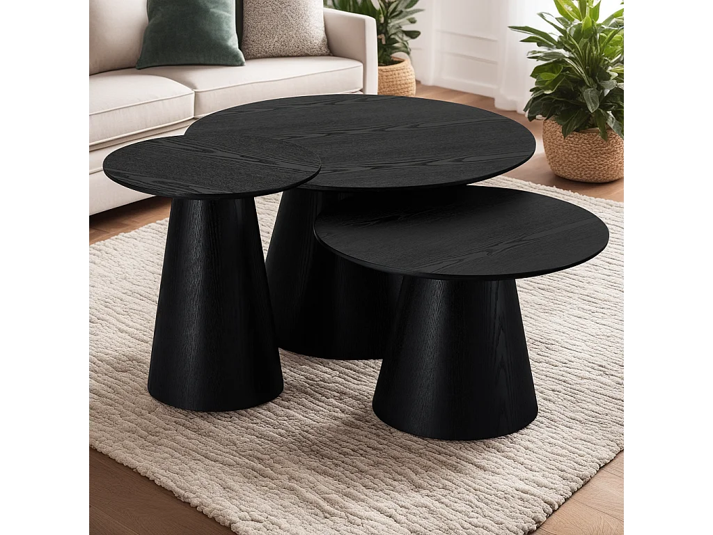 Mesa de centro redonda Tango - MDF y chapa de roble - Negro
