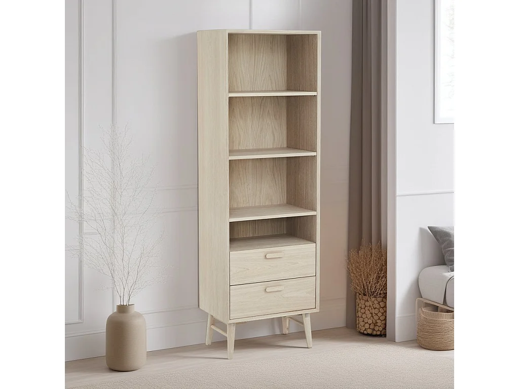 Bücherregal Porto - 2 Schubladen & 4 Fächer - Eichenholz & MDF - Weißöl