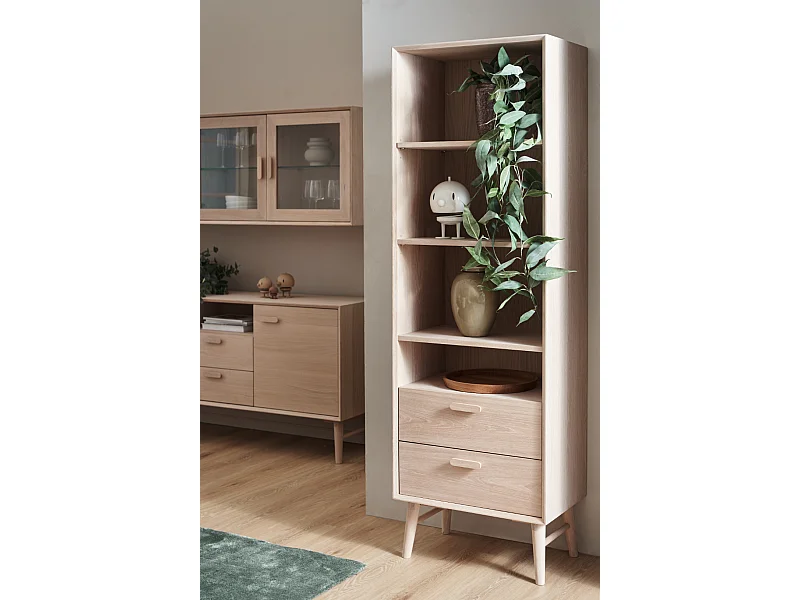 Boekenkast Porto - met 4 nissen, 2 laden - Massief eikenhout & MDF - Witte olie