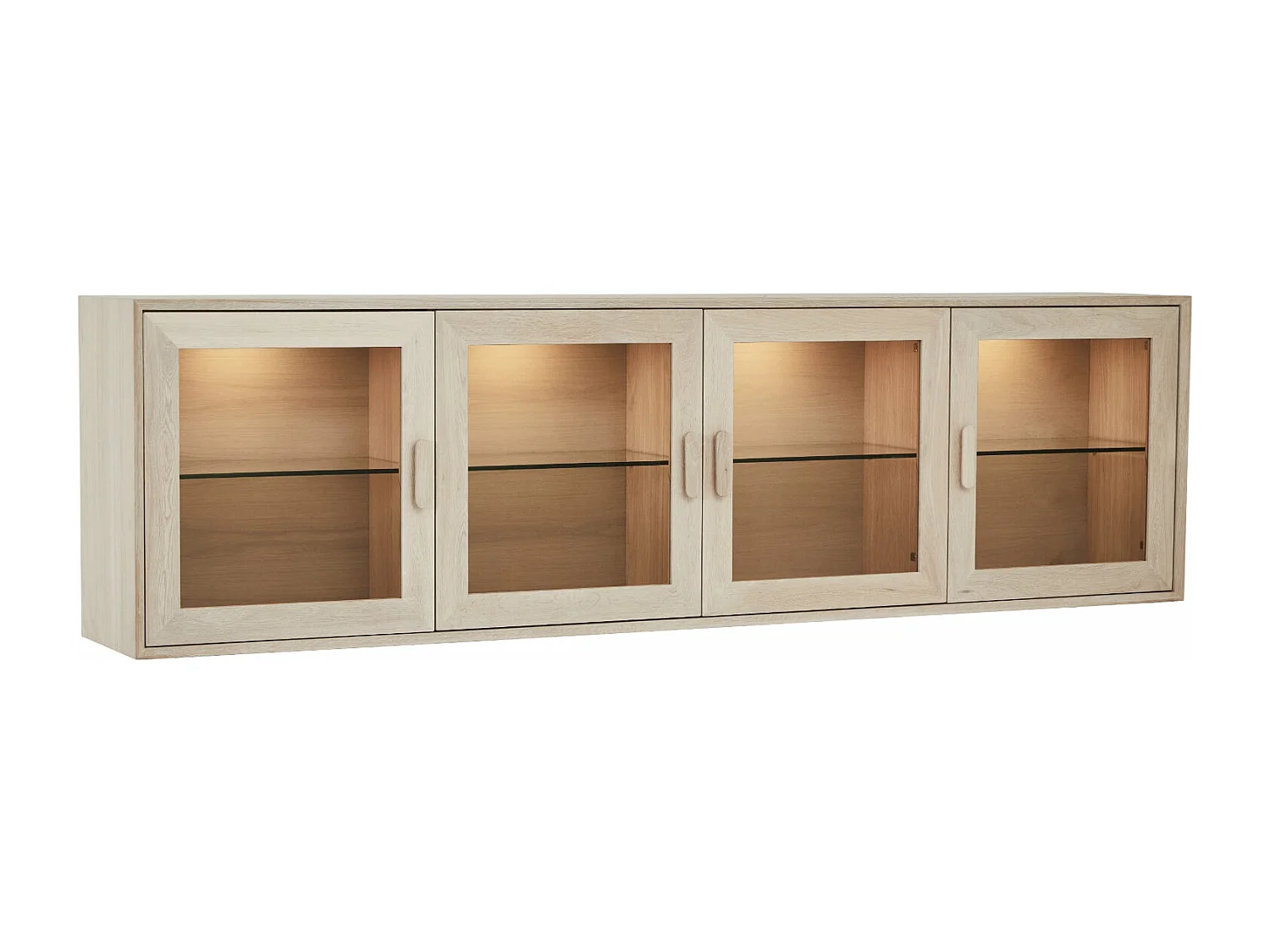 Vitrine murale Porto avec 4 portes et 4 niches - Chêne massif et MDF - huile blanche