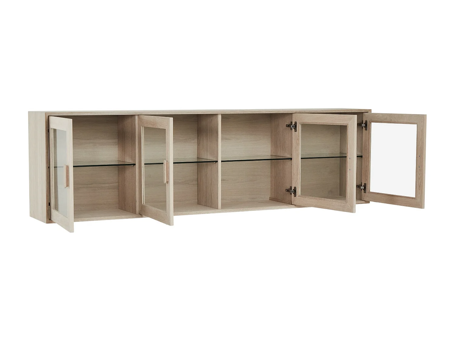 Vitrine murale Porto avec 4 portes et 4 niches - Chêne massif et MDF - huile blanche