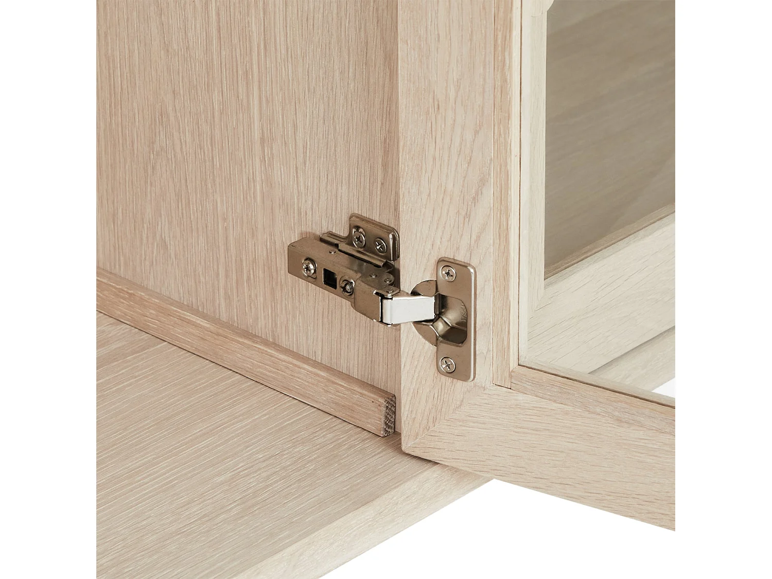 Vitrine murale Porto avec 4 portes et 4 niches - Chêne massif et MDF - huile blanche