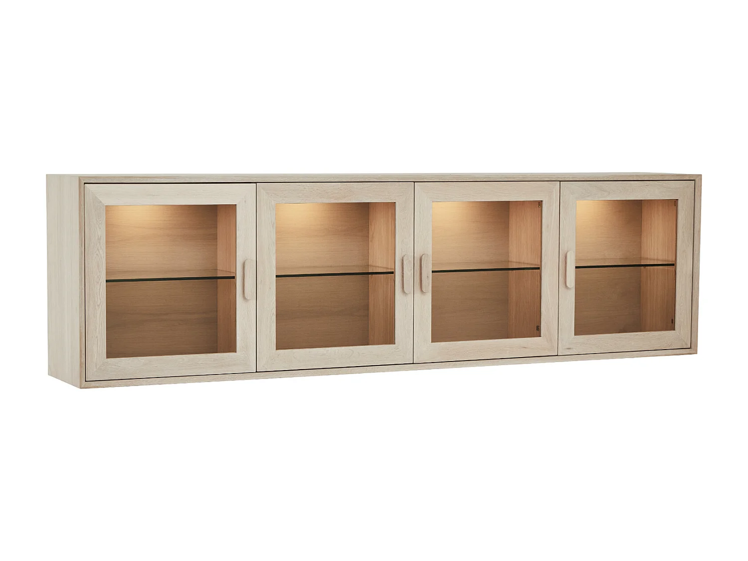 Vitrine murale Porto avec 4 portes et 4 niches - Chêne massif et MDF - huile blanche