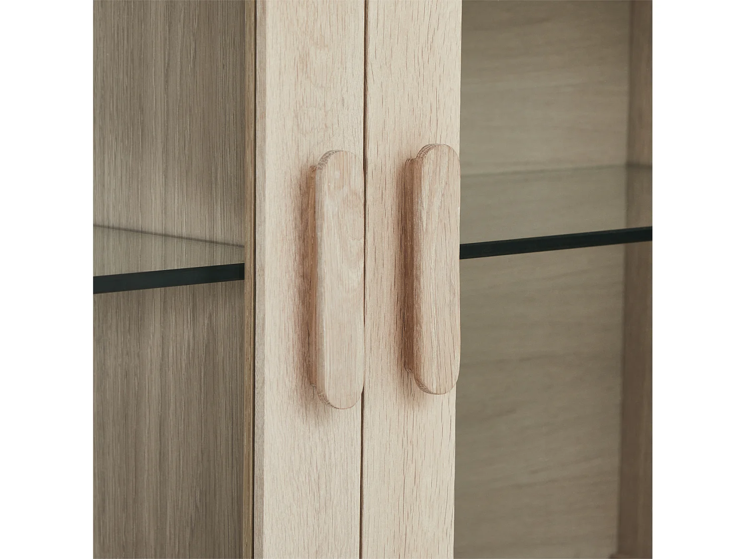 Vitrine murale Porto avec 4 portes et 4 niches - Chêne massif et MDF - huile blanche