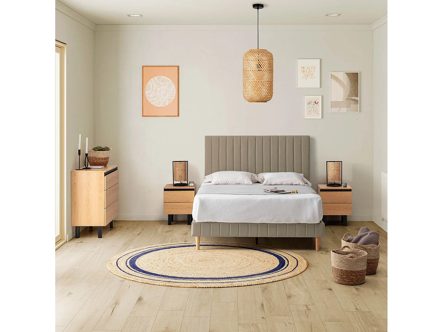 Sommier + tête de lit Eris 90x190 cm Beige