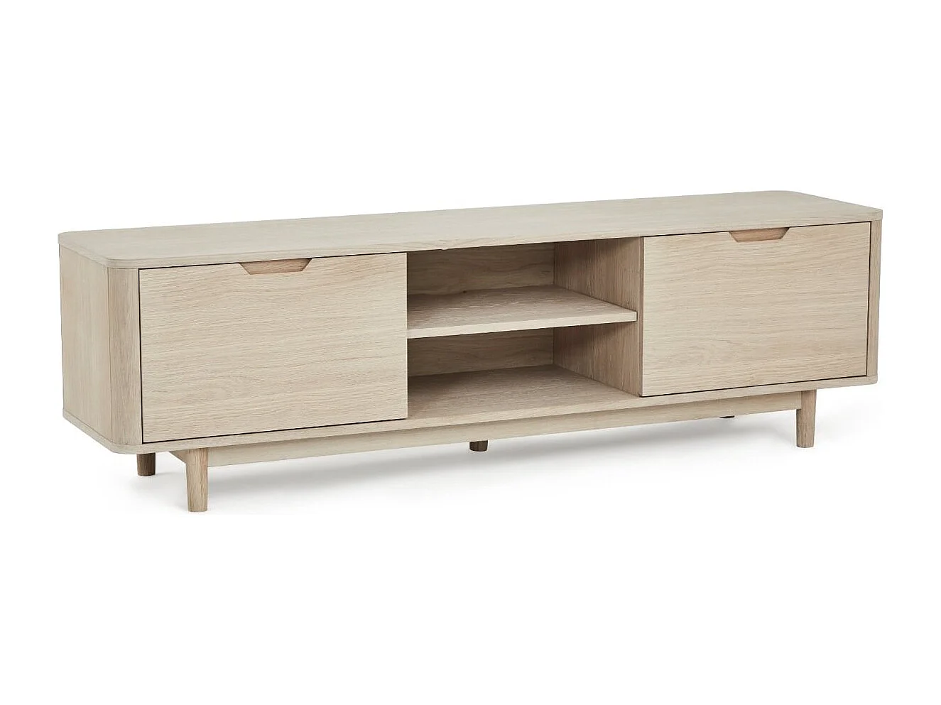 Meuble TV Nyborg avec 3 portes et 2 niches - Chêne massif et MDF - huile blanche