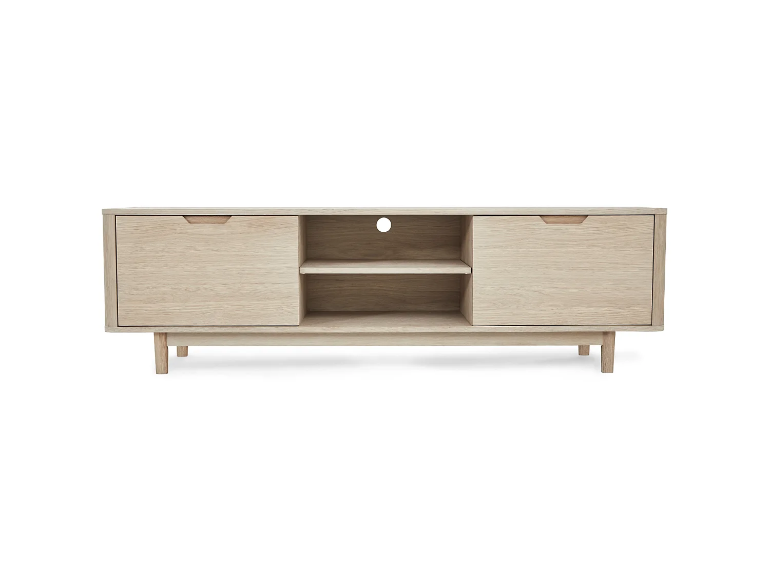 Meuble TV Nyborg avec 3 portes et 2 niches - Chêne massif et MDF - huile blanche
