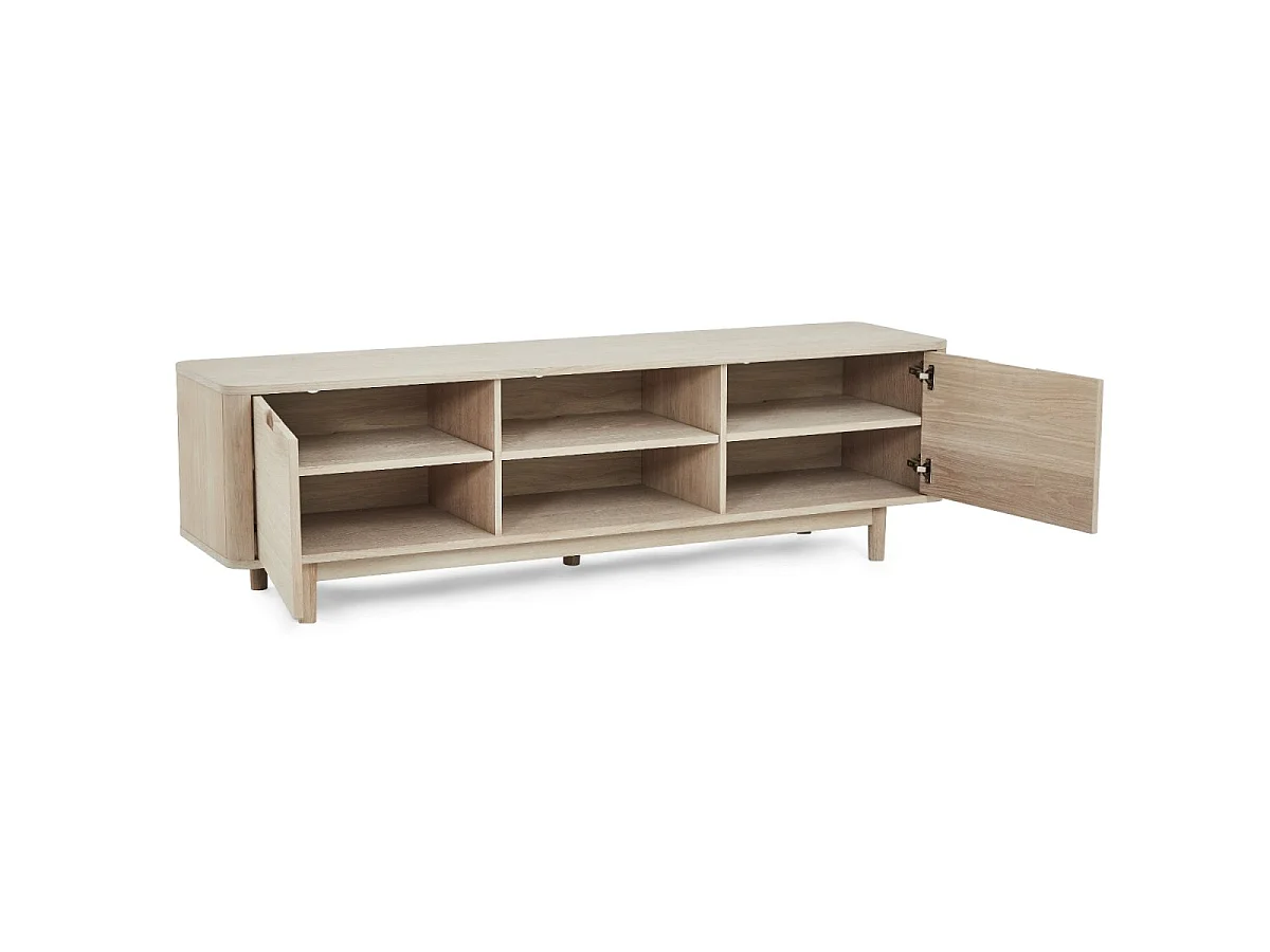 Meuble TV Nyborg avec 3 portes et 2 niches - Chêne massif et MDF - huile blanche