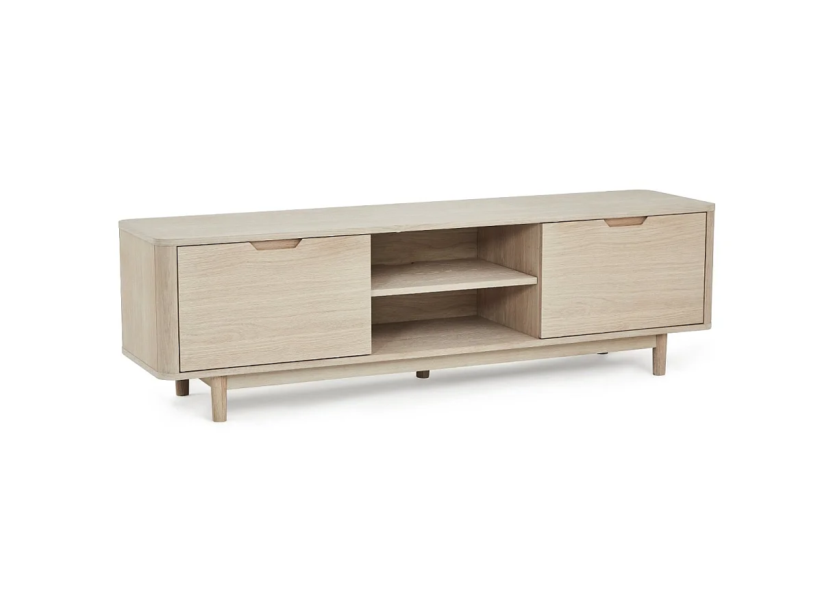 Meuble TV Nyborg avec 3 portes et 2 niches - Chêne massif et MDF - huile blanche