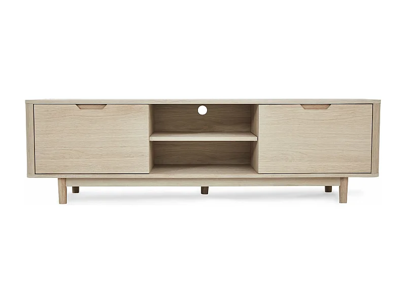 Meuble TV Nyborg avec 3 portes et 2 niches - Chêne massif et MDF - huile blanche