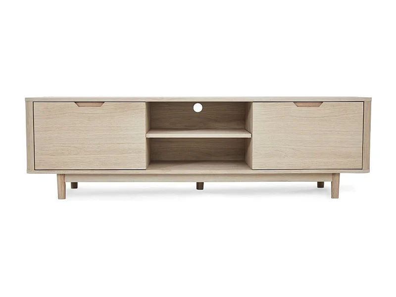 Meuble TV Nyborg avec 3 portes et 2 niches - Chêne massif et MDF - huile blanche