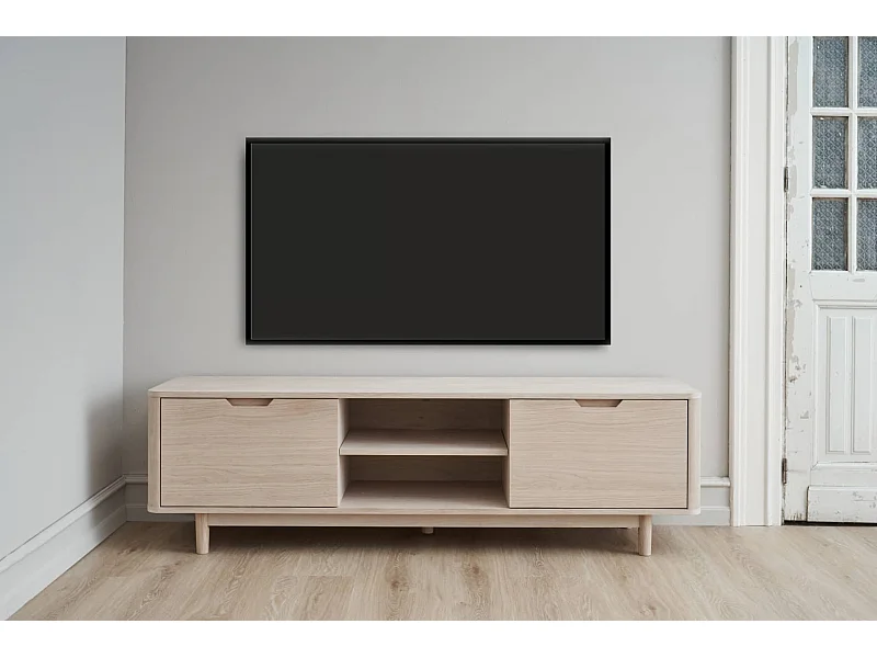 Meuble TV Nyborg avec 3 portes et 2 niches - Chêne massif et MDF - huile blanche
