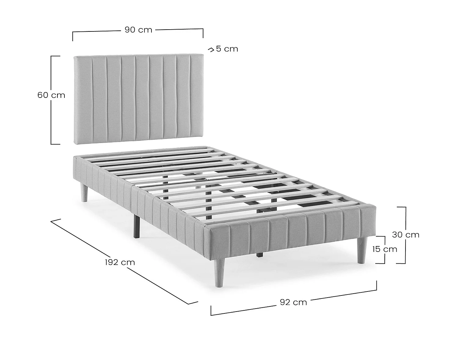 Sommier + tête de lit Eris 90x190 cm Gris clair