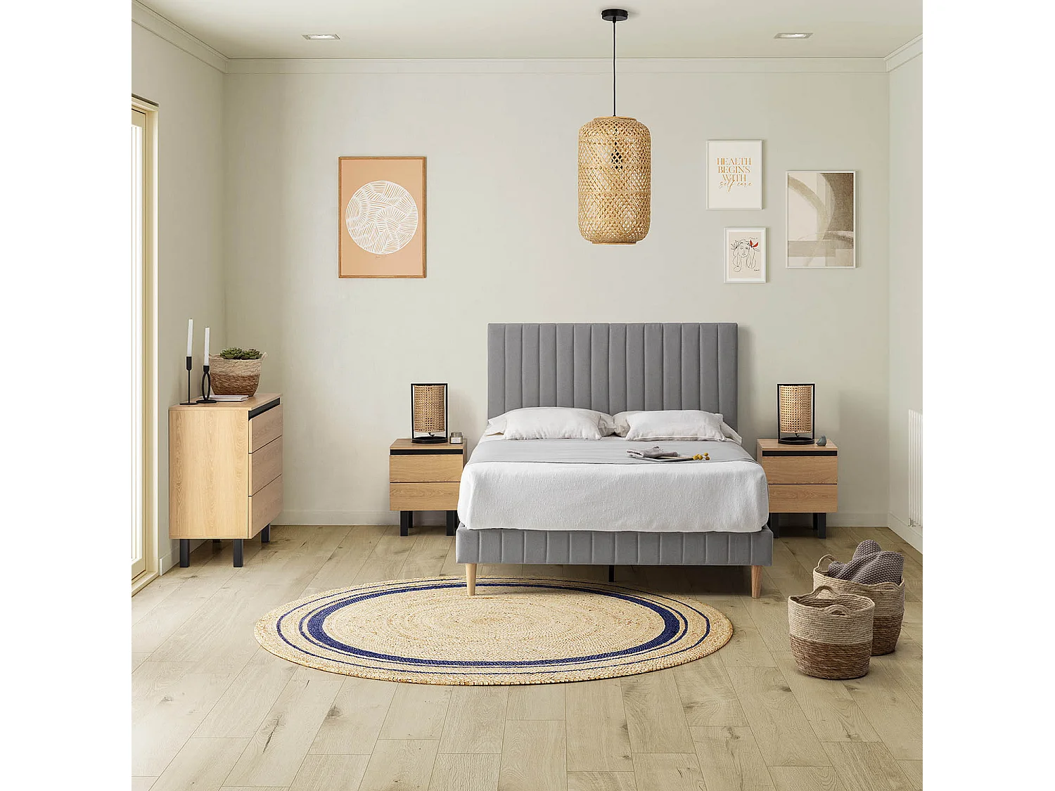 Sommier + tête de lit Eris 150x190 cm Gris clair