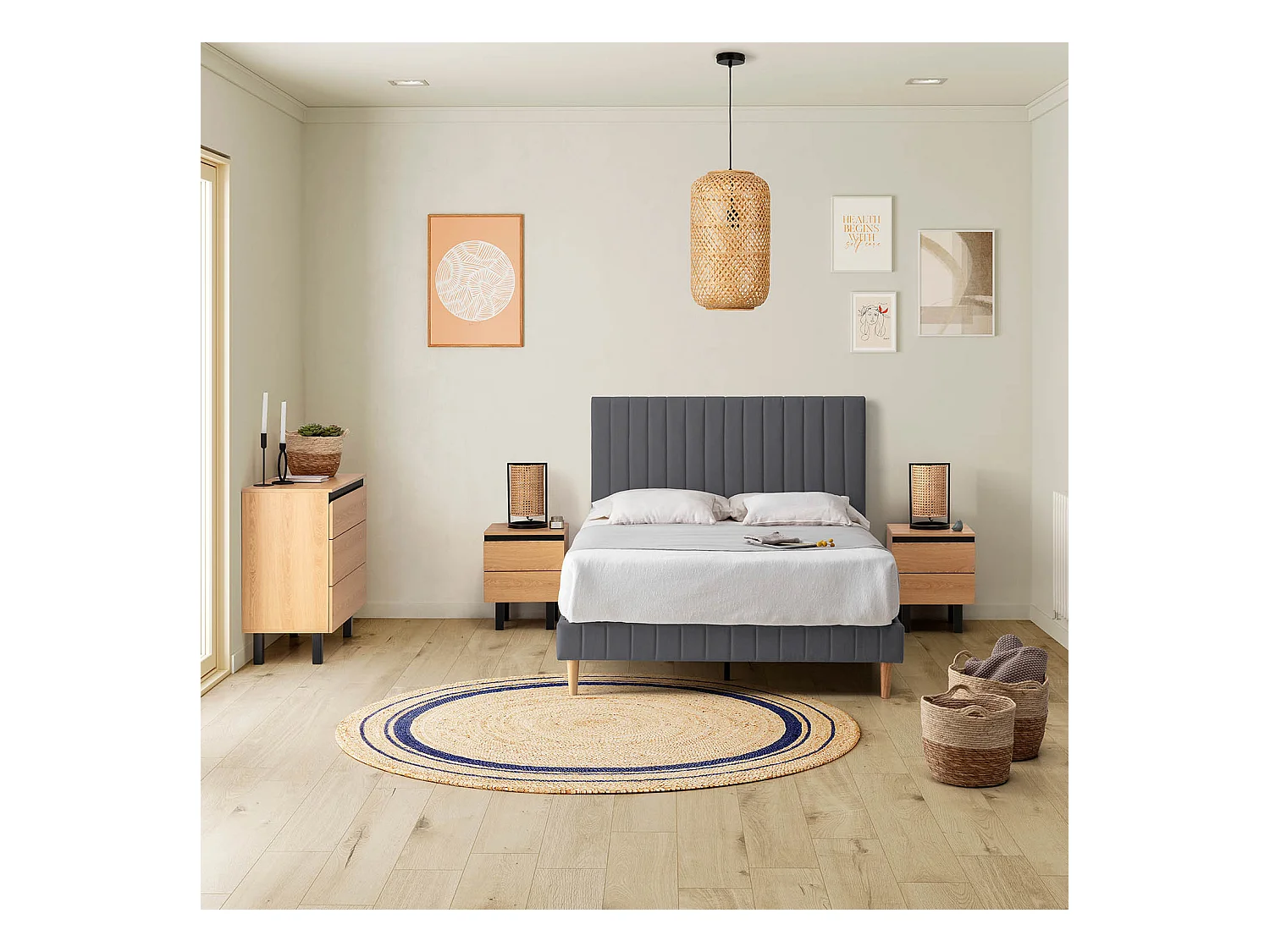 Sommier + tête de lit Eris 140x200 cm Gris foncé