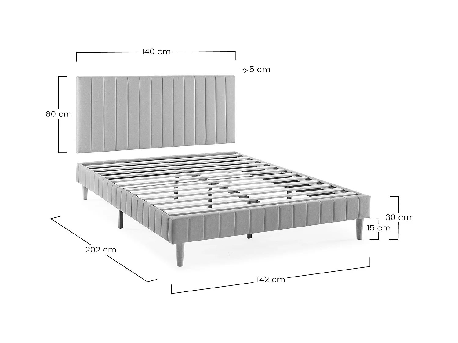 Sommier + tête de lit Eris 140x200 cm Gris foncé