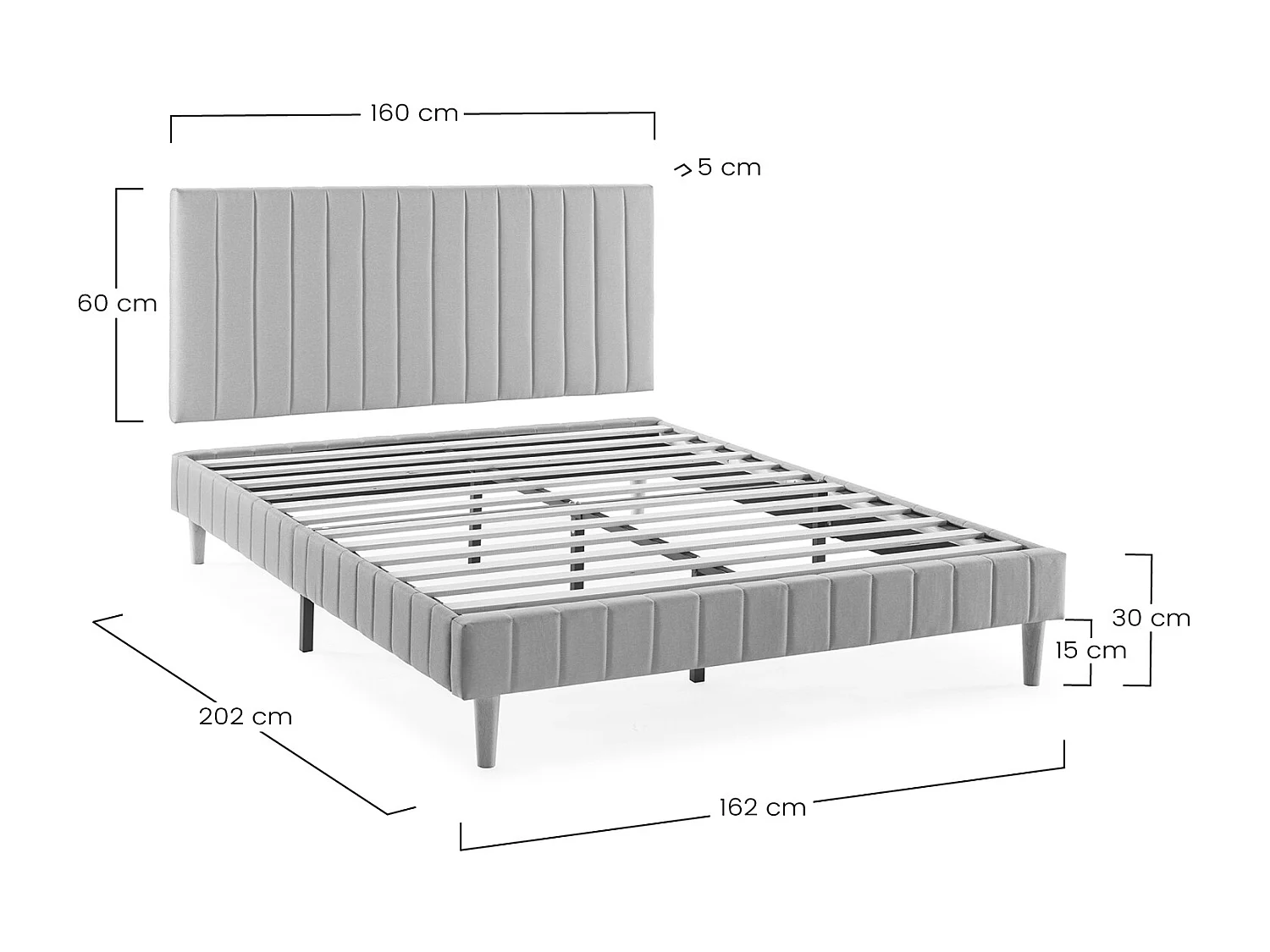 Sommier + tête de lit Eris 160x200 cm Gris foncé