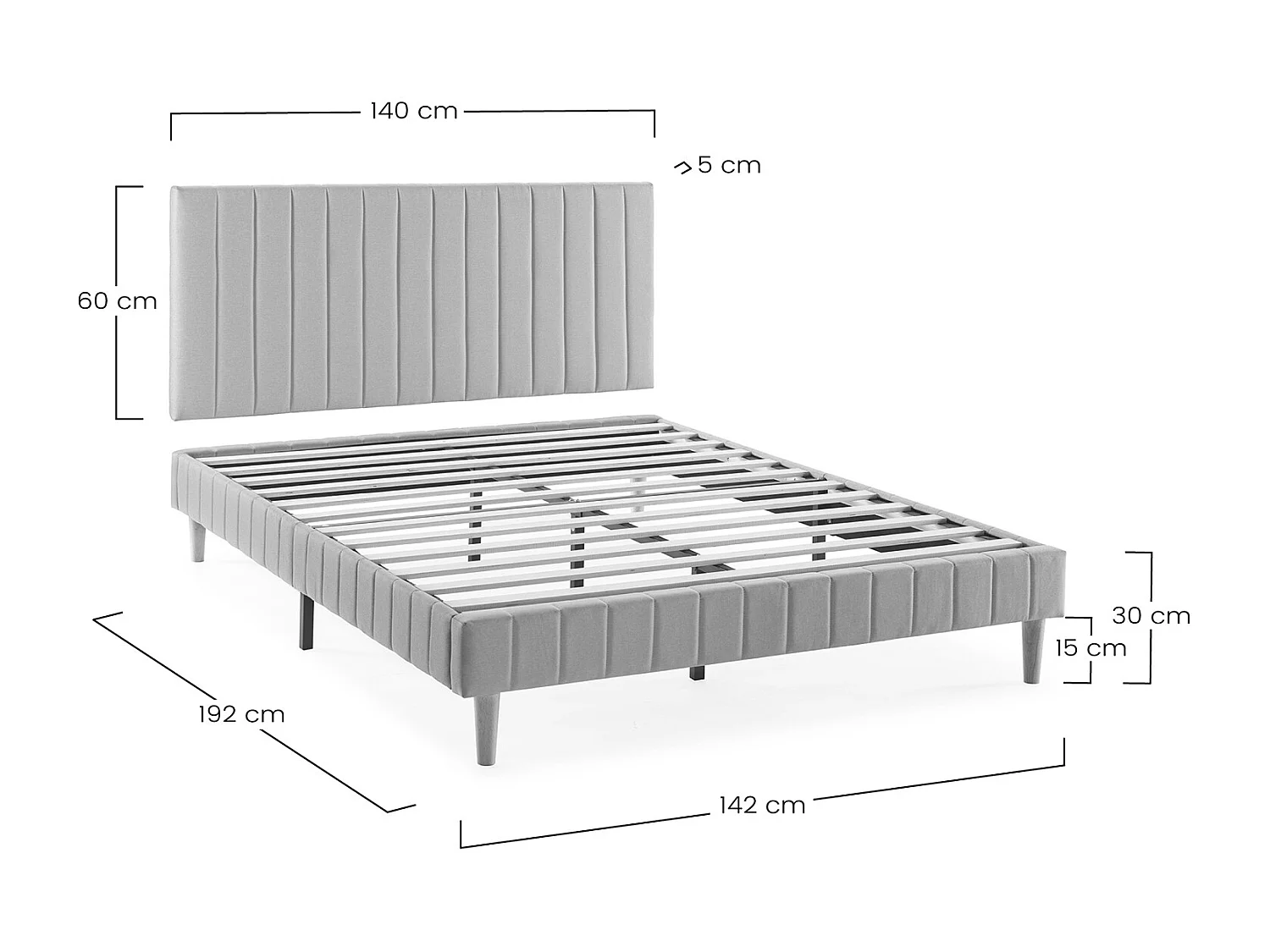 Sommier + tête de lit Eris 140x190 cm Gris foncé