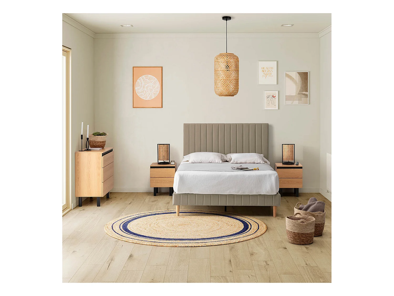 Sommier + tête de lit Eris 140x200 cm Beige
