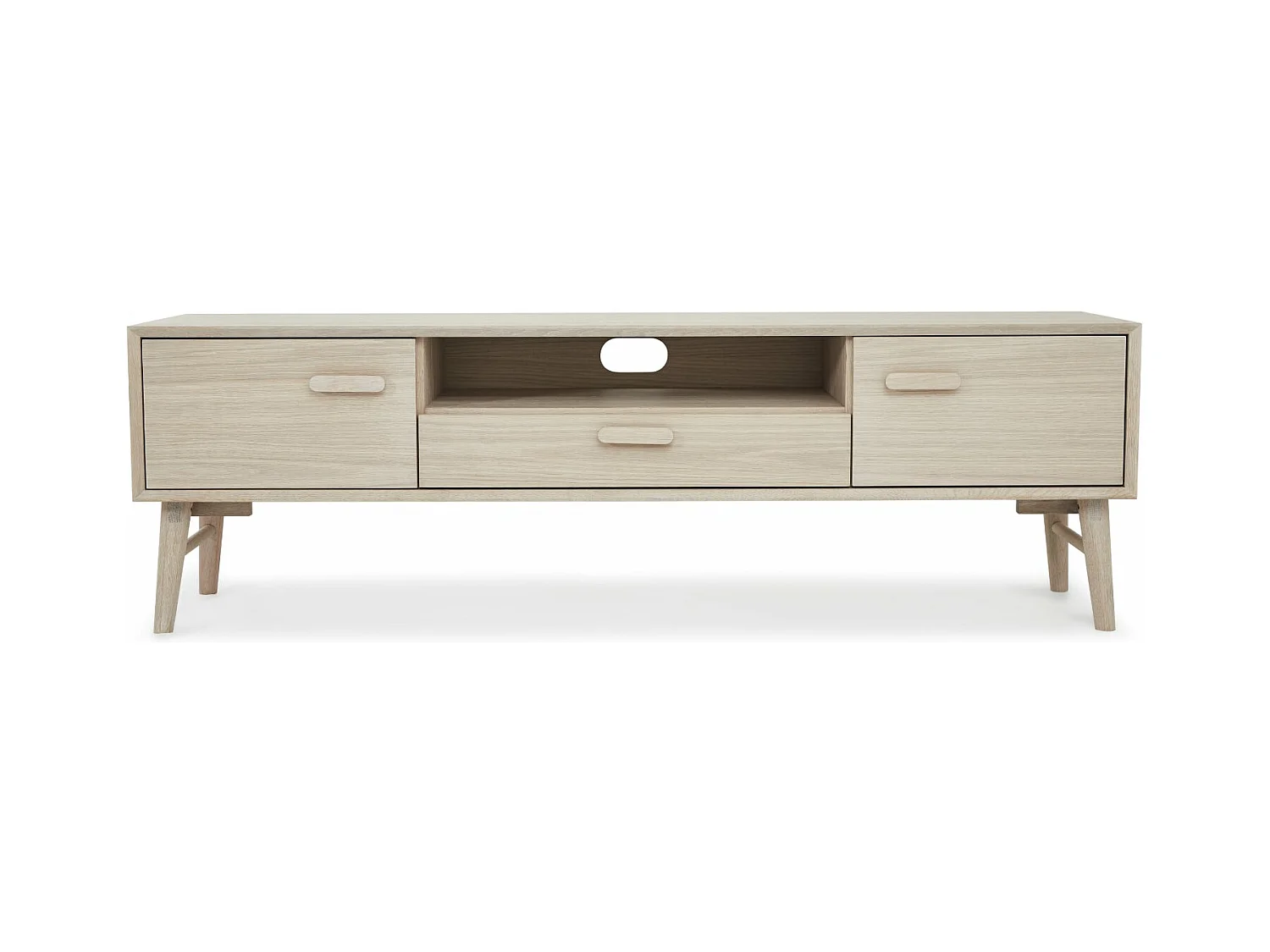 Meuble TV Porto avec 2 portes et 1 niche - Chêne massif et MDF - huile blanche