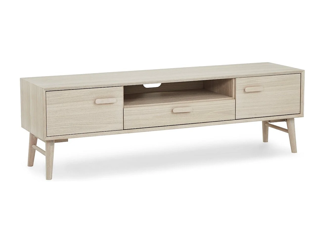 Meuble TV Porto avec 2 portes et 1 niche - Chêne massif et MDF - huile blanche