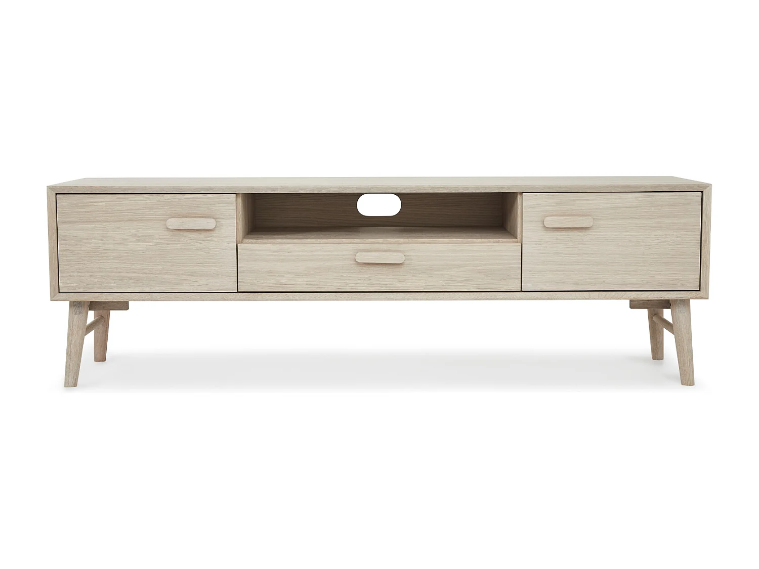 Meuble TV Porto avec 2 portes et 1 niche - Chêne massif et MDF - huile blanche