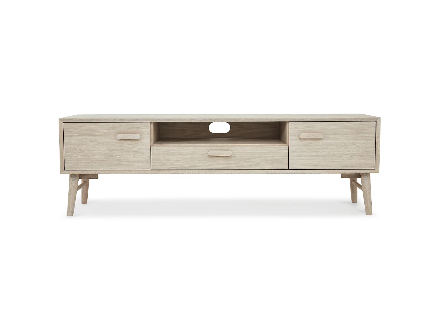 Meuble TV Porto avec 2 portes et 1 niche - Chêne massif et MDF - huile blanche