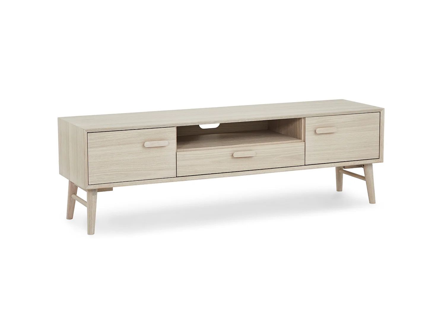 Meuble TV Porto avec 2 portes et 1 niche - Chêne massif et MDF - huile blanche
