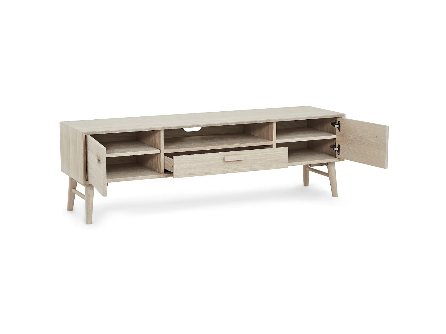 Meuble TV Porto avec 2 portes et 1 niche - Chêne massif et MDF - huile blanche