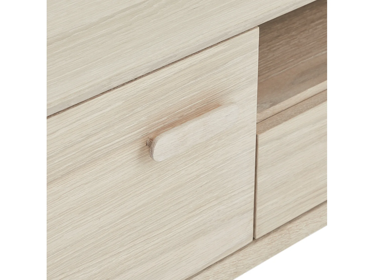 Meuble TV Porto avec 2 portes et 1 niche - Chêne massif et MDF - huile blanche