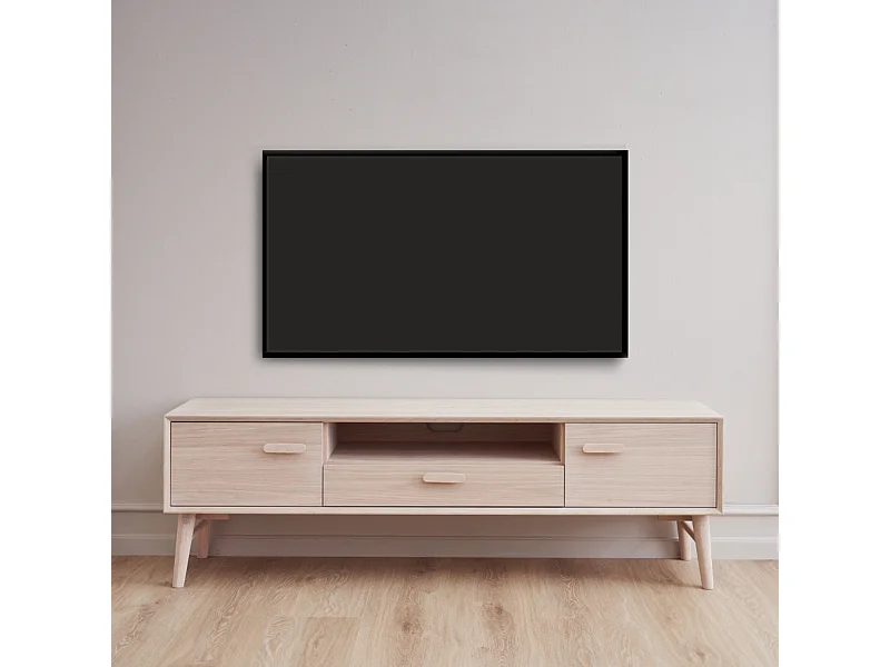 Meuble TV Porto avec 2 portes et 1 niche - Chêne massif et MDF - huile blanche