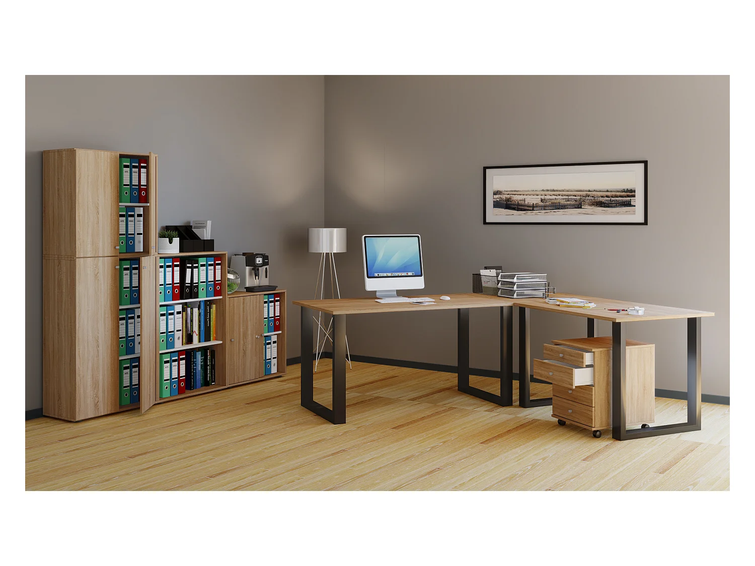 Desk Lona Black / Sonoma oak H. 76 x W. 160 x D. 130 cm