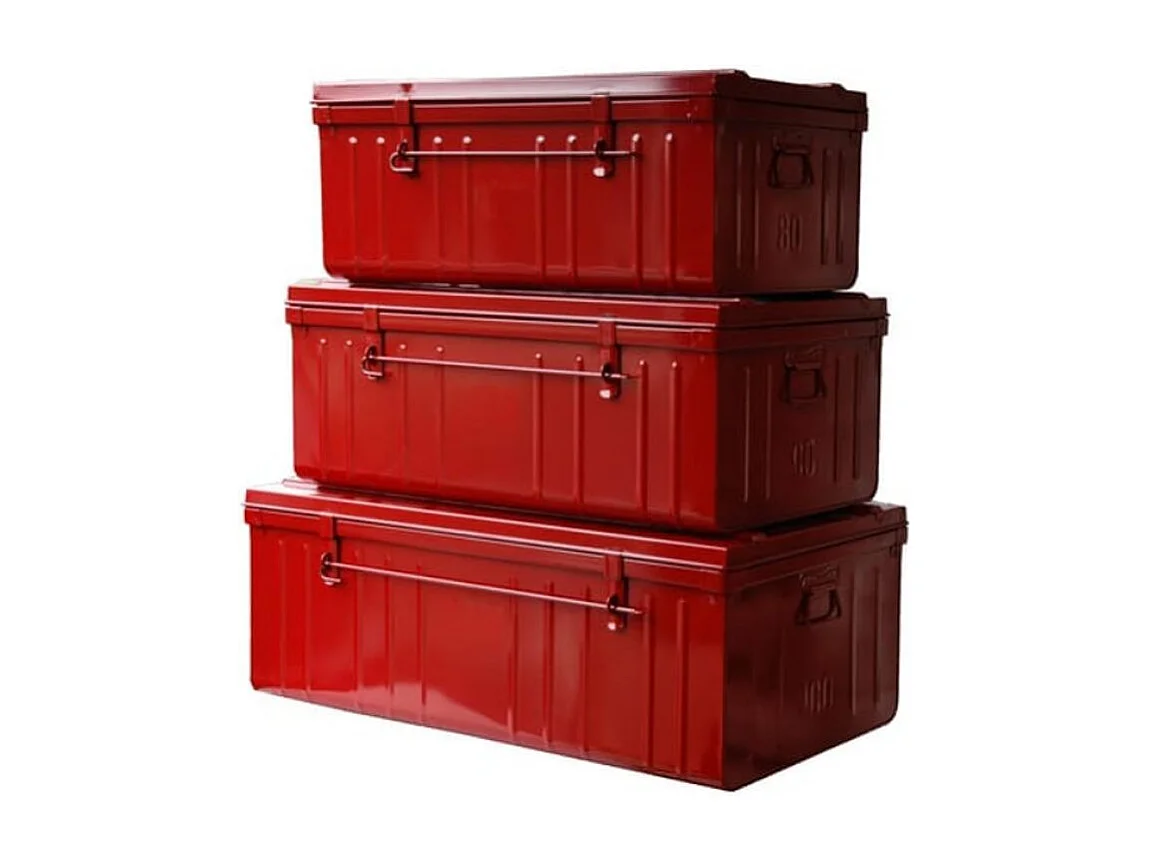 Grandes malles acier rouge Dax - Lot de 3