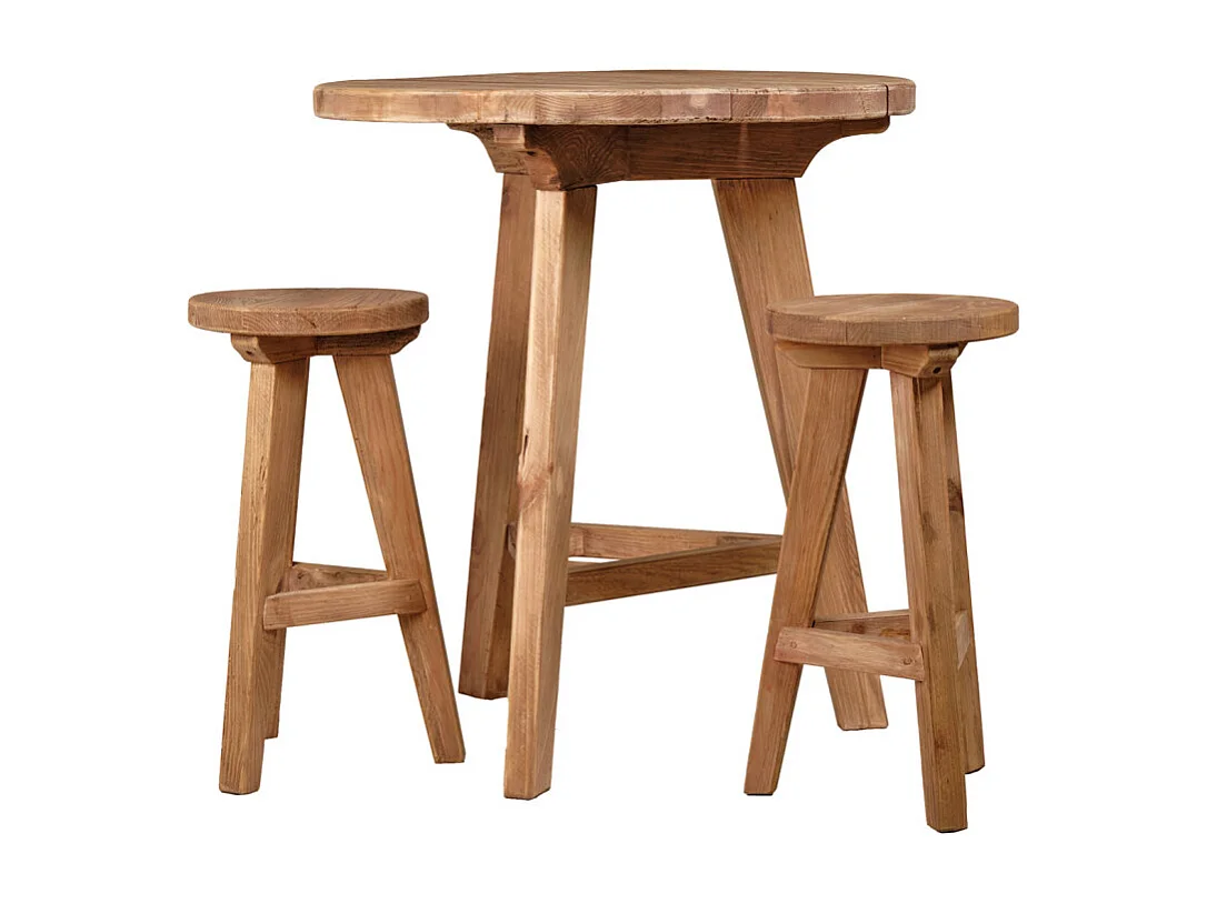 Table de bar ronde D. 89 cm en bois massif pin recyclé - CHALET