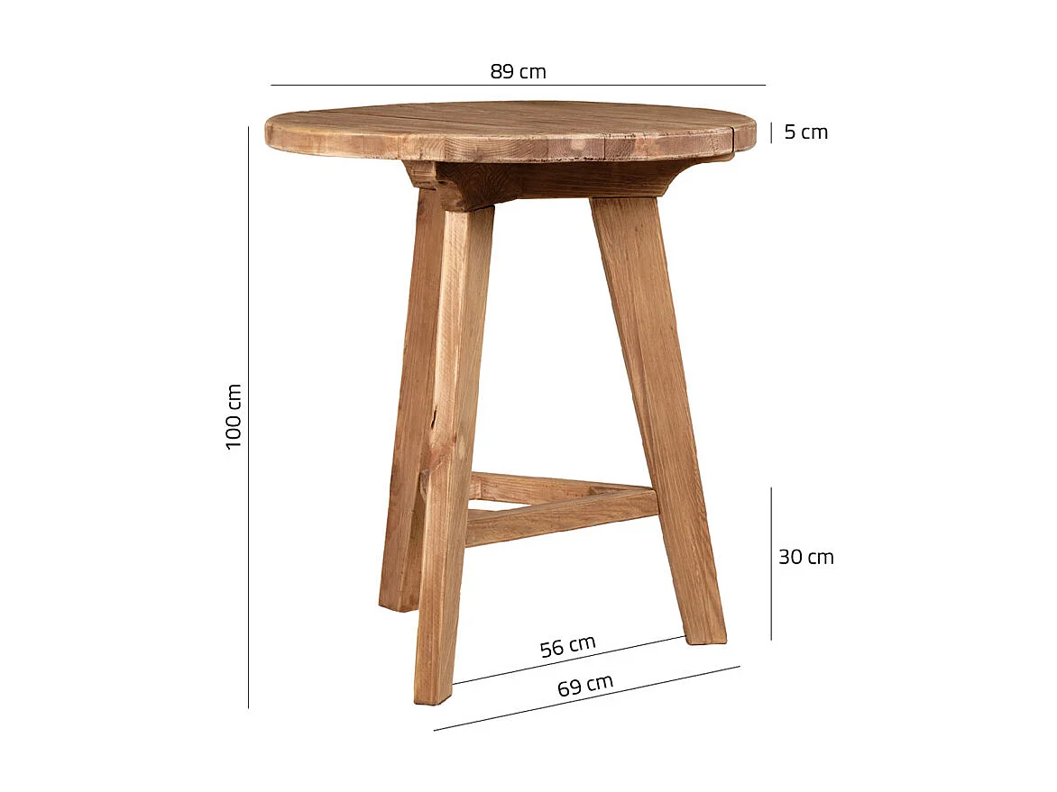Table de bar ronde D. 89 cm en bois massif pin recyclé - CHALET