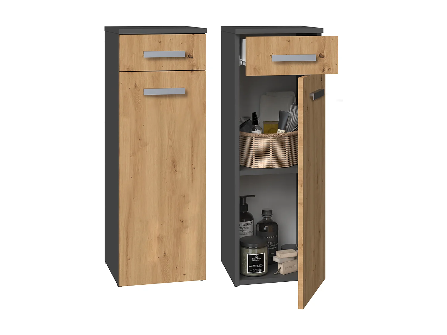 JOKKE - Meuble salle de bain 1 porte + 1  tiroir - 30x30x85cm - Colonne basse rangement SDB