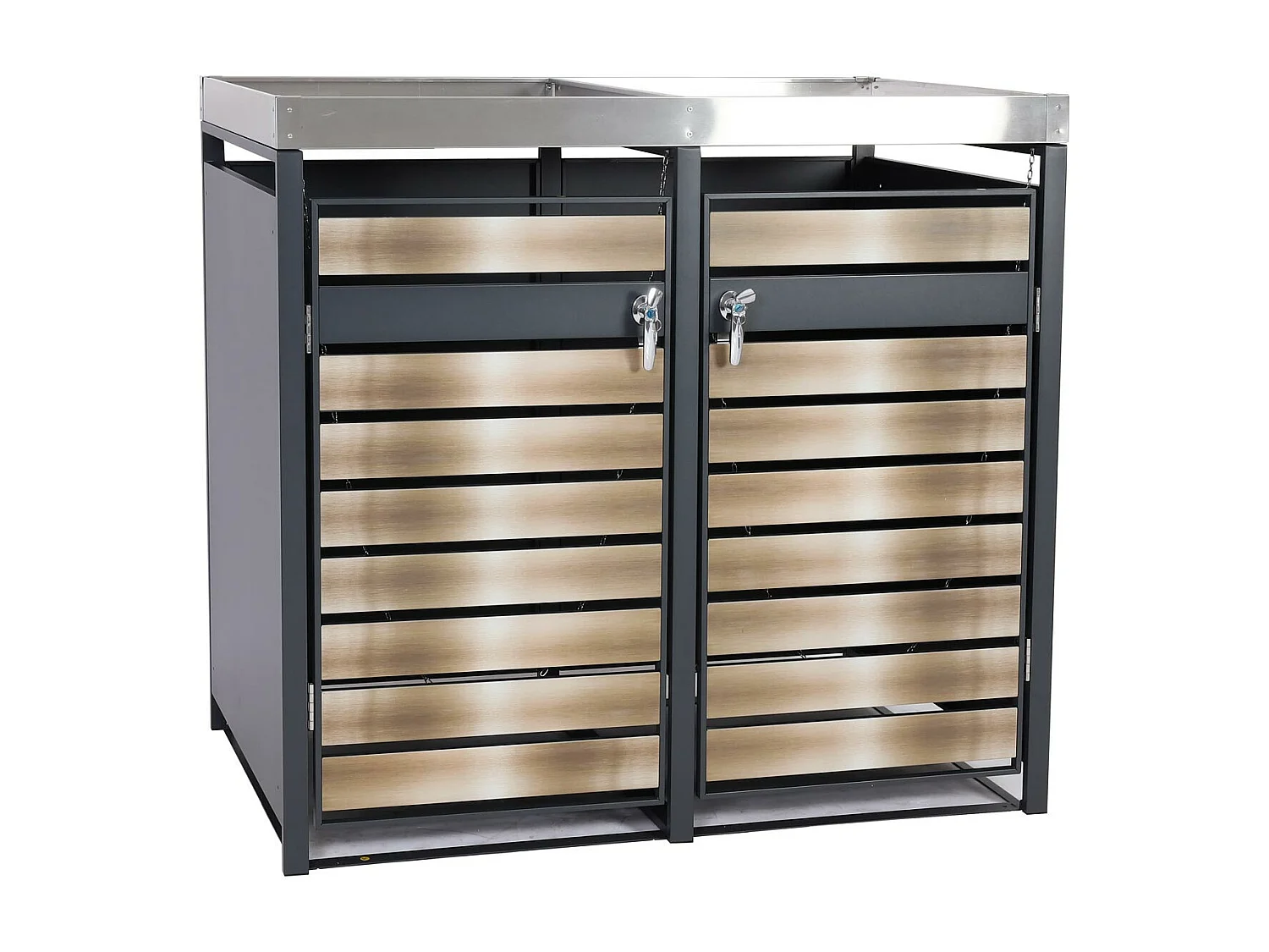 Set 2x copribidoni box spazzatura rifiuti con fioriera MCW-J81 80x132x125cm acciaio inox antracite gold